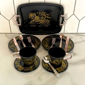 Vintage Banner Tea Tray Set, Made in U.S.A.